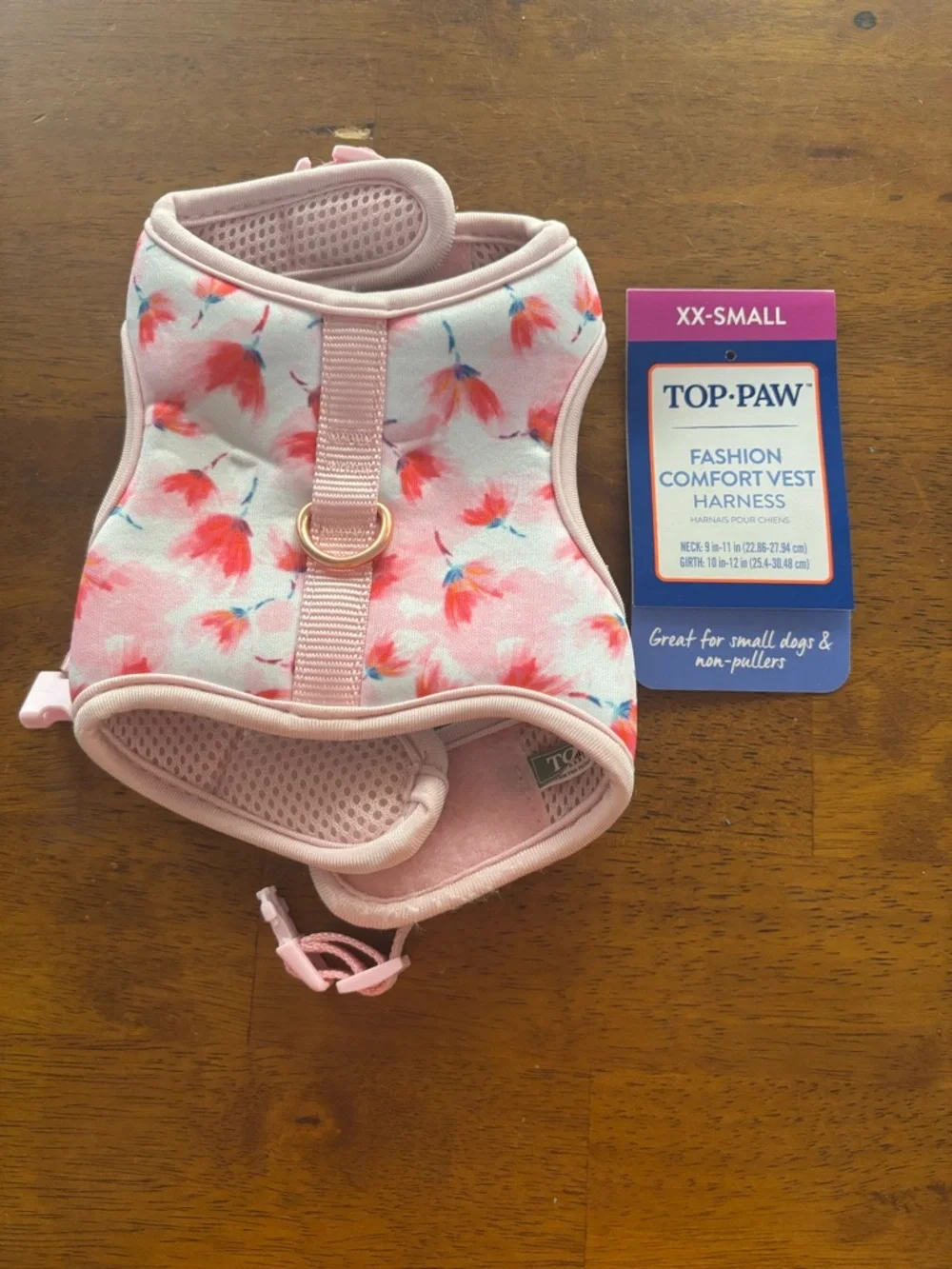 XXSmall Top Paw Pink Floral Fashion Comfort Vest Harness  Neck 9-11”Girth 10-12”